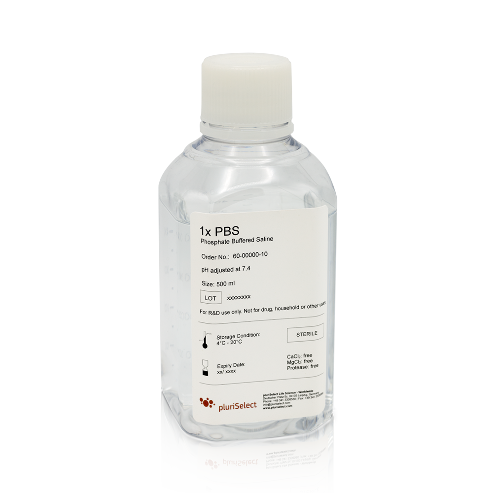 pluriSelect 1x PBS Solution, 500 ml, sterile, phosphate buffered saline
